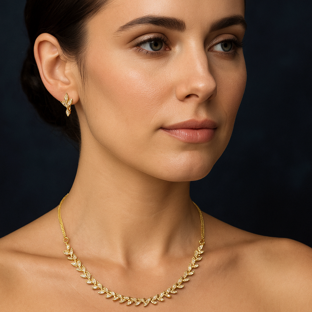 Veshoo Elegant American Diamond-Studded Necklace And Earrings For Women & Girls