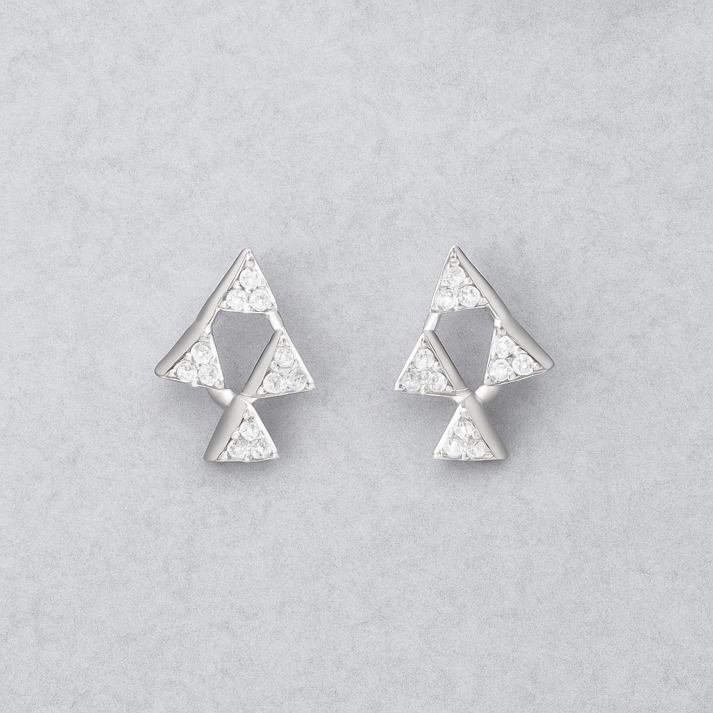 Veshoo Premium American Diamond Pendant Necklace | Triangular Link Set | Festive Jewellery