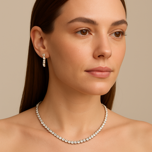 Veshoo White AD Solitaire Rhodium-Plated Silver Necklace Set with Earrings for Women & Girls – Handcrafted CZ Jewelry