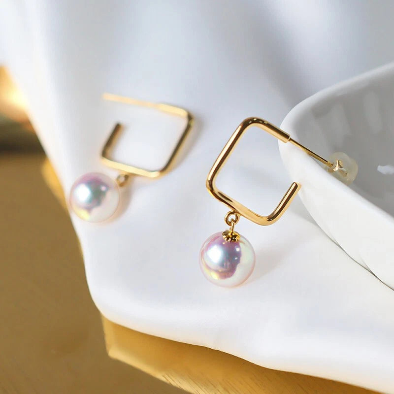 Veshoo Stylish Golden Korean Pearl Rectangle Earrings – Unique Zinc Drop & Dangler for Women, Anti-Tarnish Finish