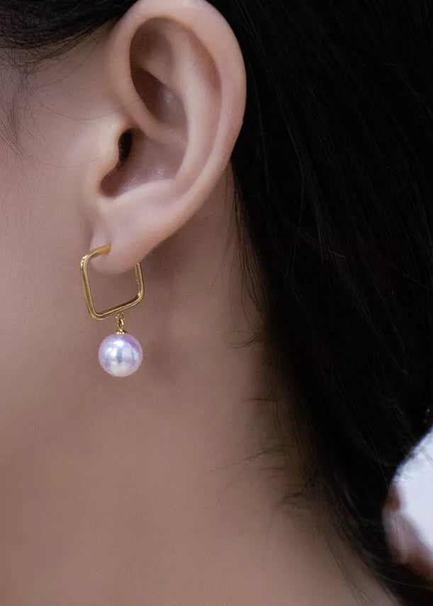 Veshoo Stylish Golden Korean Pearl Rectangle Earrings – Unique Zinc Drop & Dangler for Women, Anti-Tarnish Finish