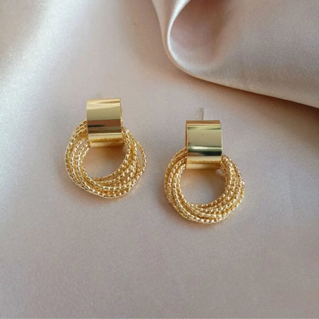 Veshoo Traditional Round Multi-Layered Gold Stud Earrings for Women & Girls | Elegant Alloy Geometric Earrings