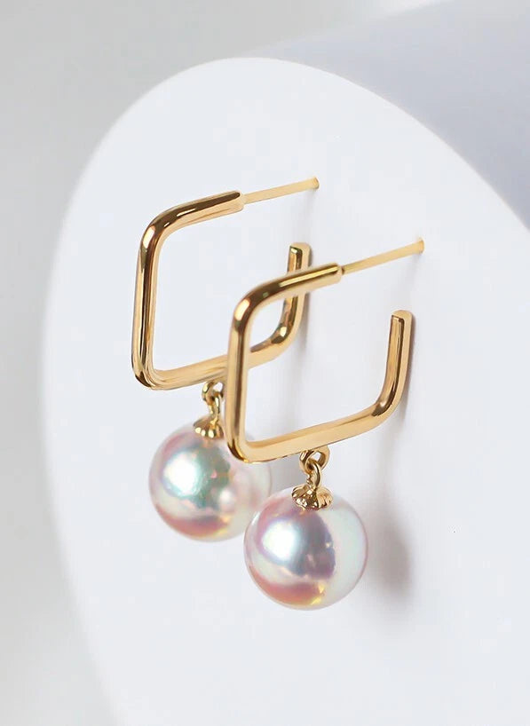 Veshoo Stylish Golden Korean Pearl Rectangle Earrings – Unique Zinc Drop & Dangler for Women, Anti-Tarnish Finish