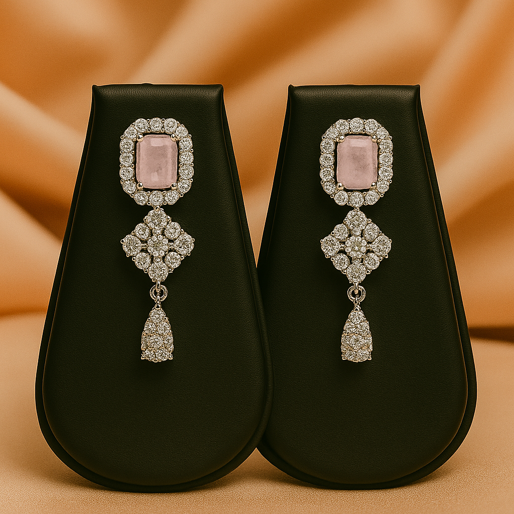 Veshoo AD Jewelry Silver Toned Aqua Green Pink American Diamond Choker Necklace Set for Women & Girls | CZ Stone Bridal Jewellery with Earrings