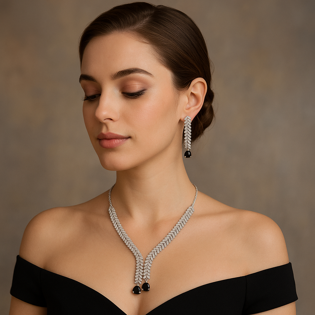 Veshoo American Diamond Necklace Set for Women | Sparkling Crystal Jewellery with Earrings | Elegant Gift for Girls & Women