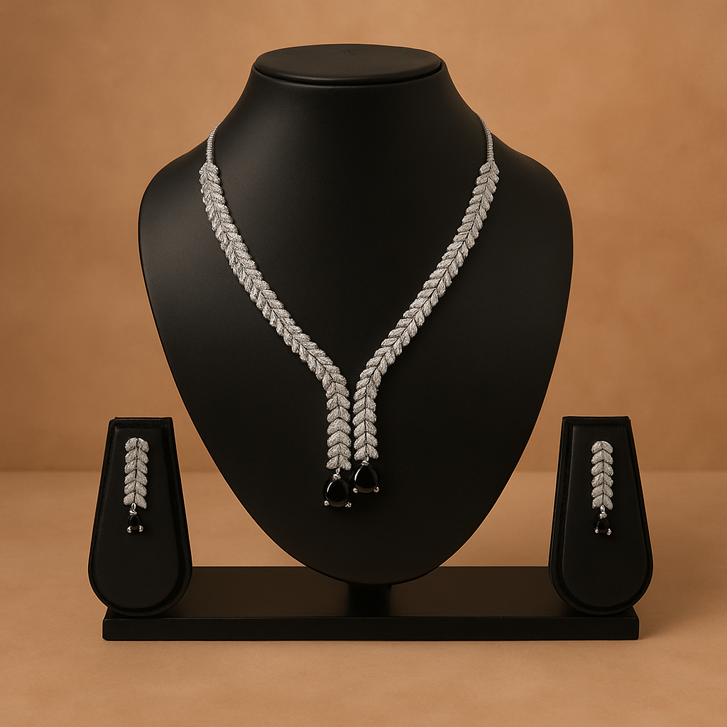 Veshoo American Diamond Necklace Set for Women | Sparkling Crystal Jewellery with Earrings | Elegant Gift for Girls & Women