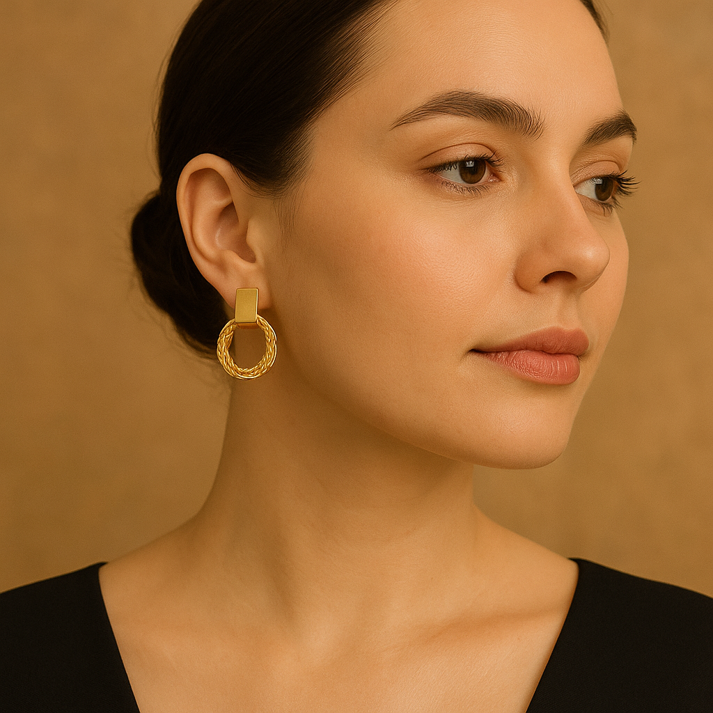 Veshoo Traditional Round Multi-Layered Gold Stud Earrings for Women & Girls | Elegant Alloy Geometric Earrings