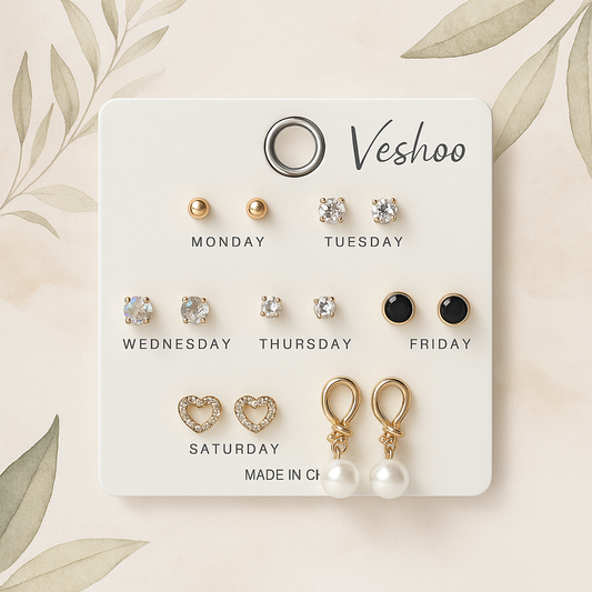 Veshoo Stylish Western Stud Earrings Combo Set of 7 for Women & Girls – AD, Pearl, Star & Heart Designs