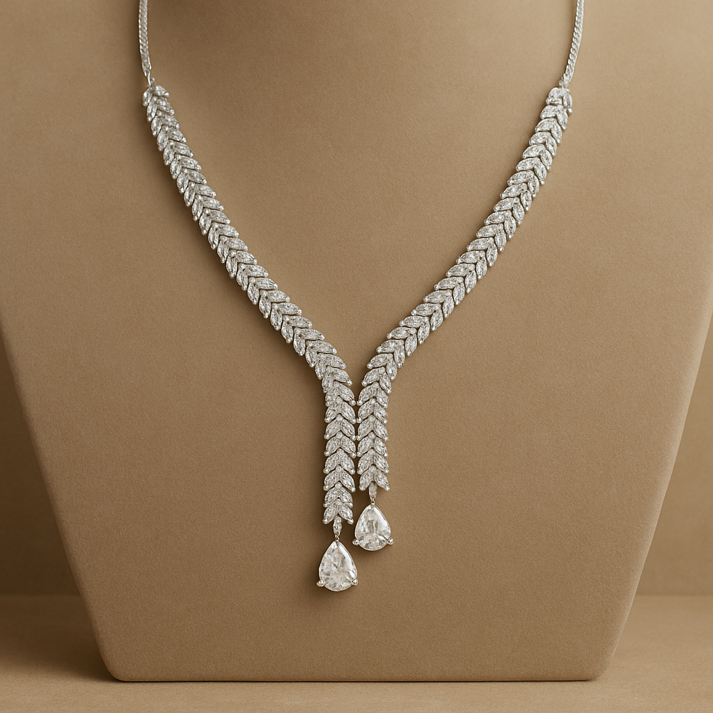 Veshoo American Diamond Necklace Set for Women | Sparkling Crystal Jewellery with Earrings | Elegant Gift for Girls & Women