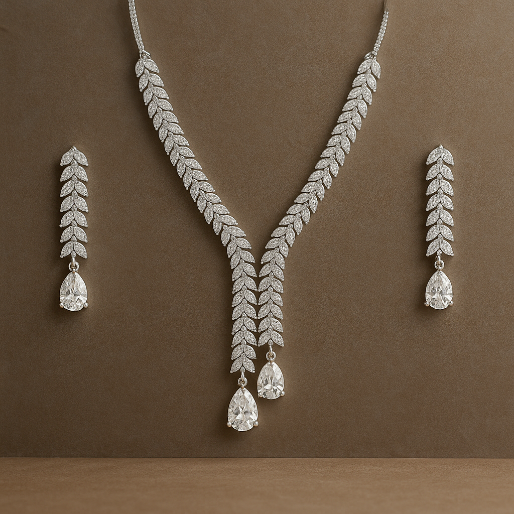 Veshoo American Diamond Necklace Set for Women | Sparkling Crystal Jewellery with Earrings | Elegant Gift for Girls & Women