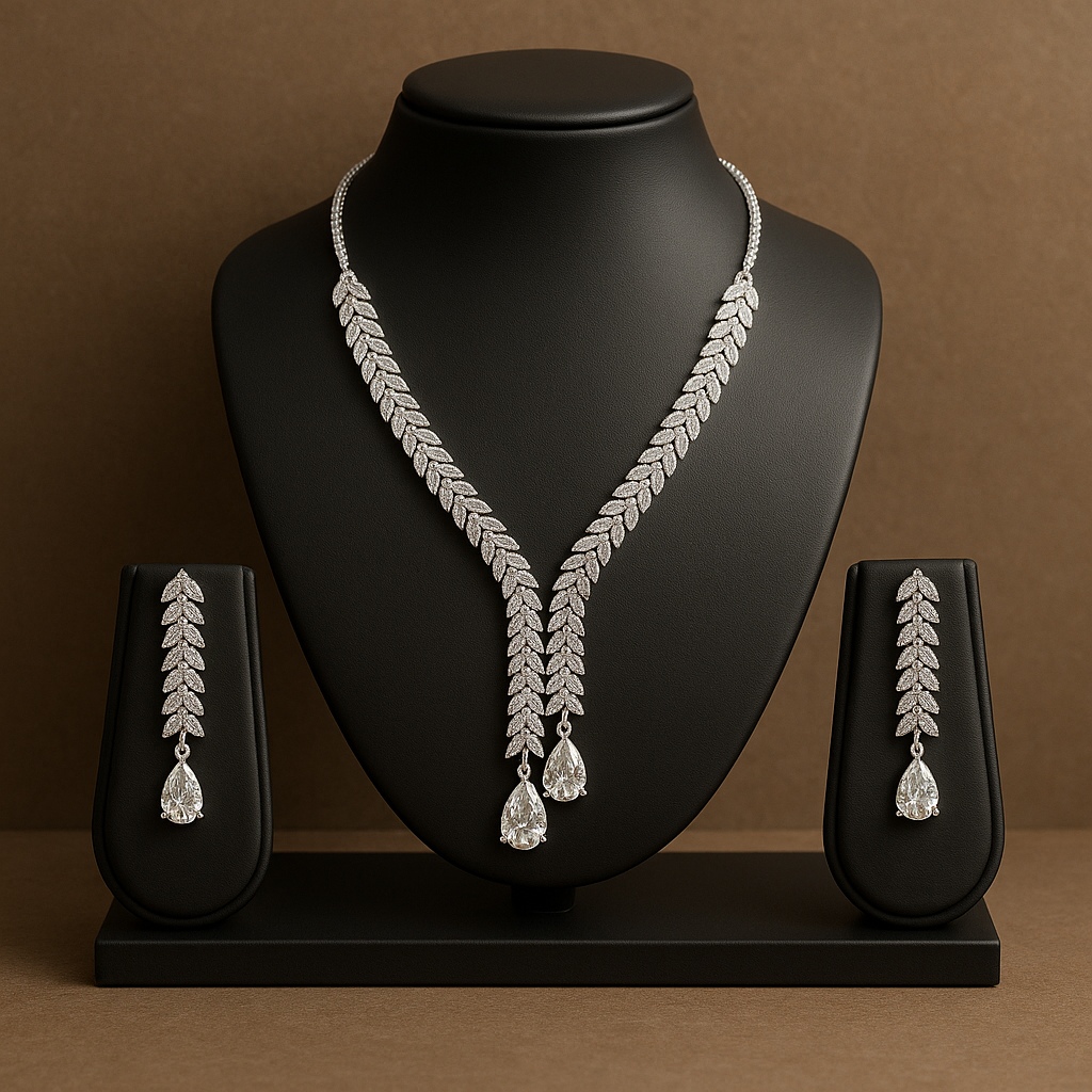 Veshoo American Diamond Necklace Set for Women | Sparkling Crystal Jewellery with Earrings | Elegant Gift for Girls & Women