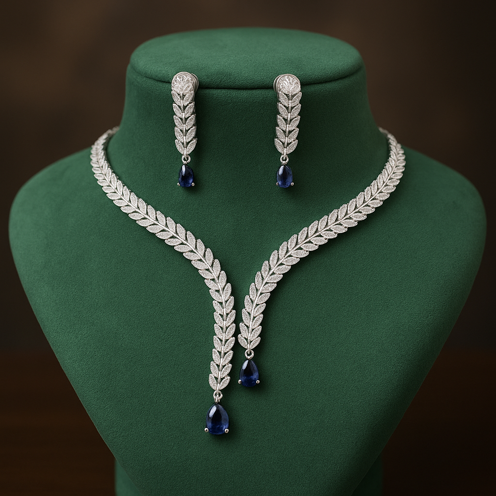Veshoo American Diamond Necklace Set for Women | Sparkling Crystal Jewellery with Earrings | Elegant Gift for Girls & Women