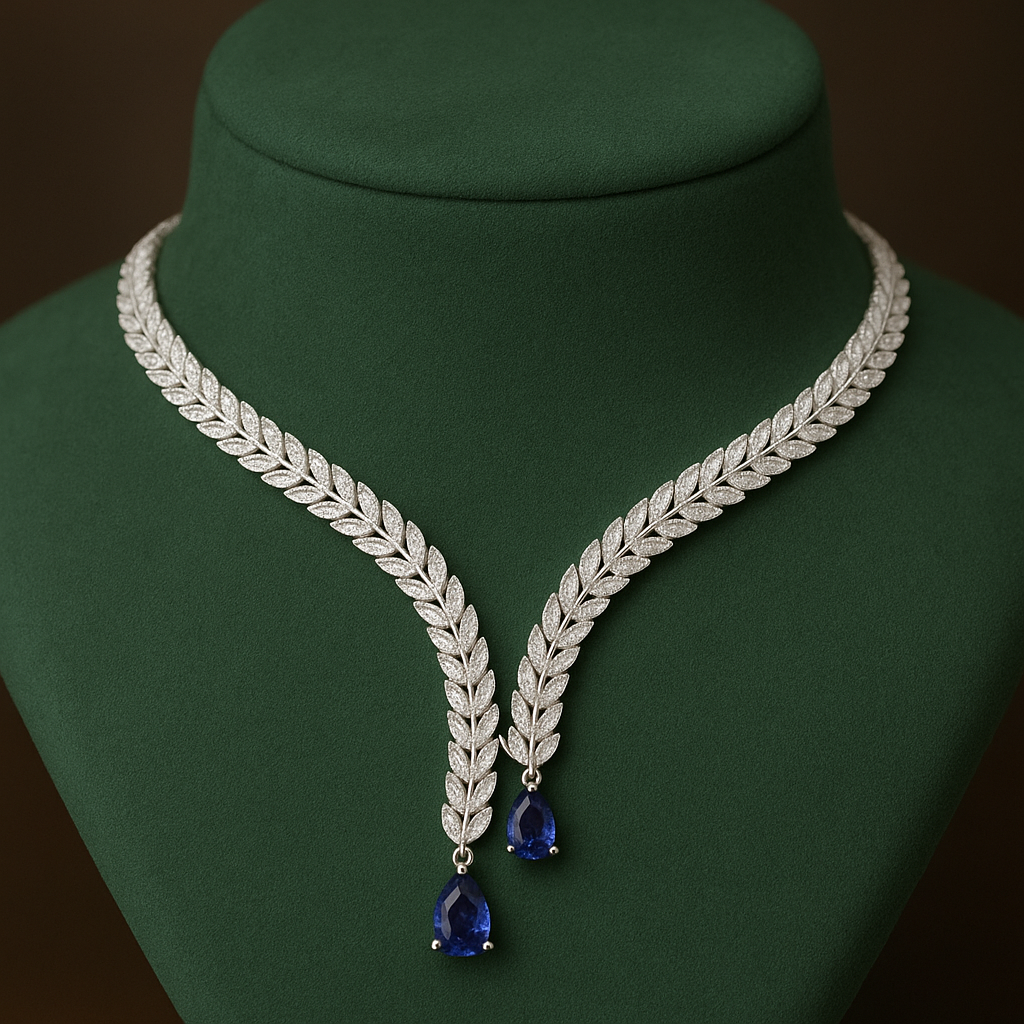Veshoo American Diamond Necklace Set for Women | Sparkling Crystal Jewellery with Earrings | Elegant Gift for Girls & Women