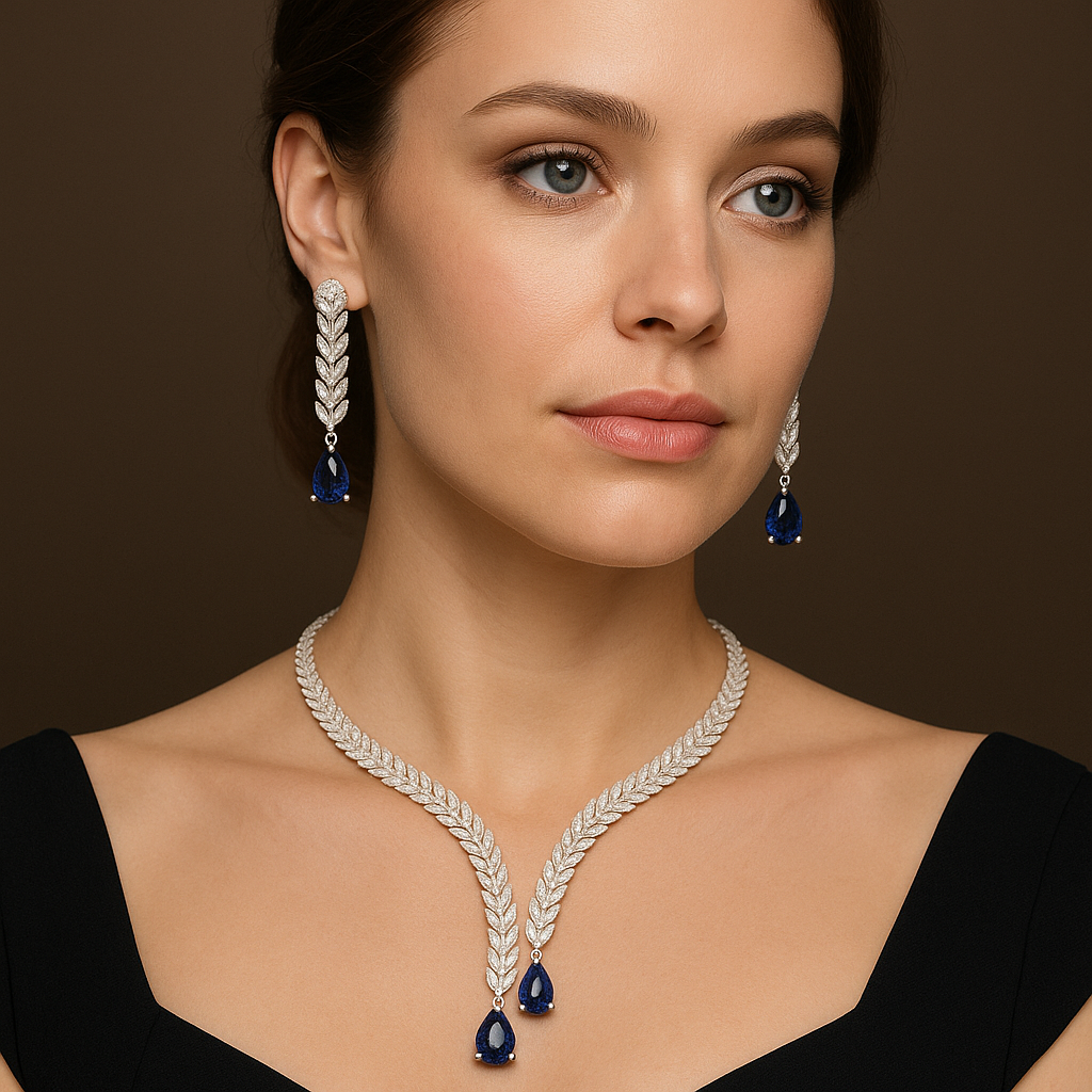 Veshoo American Diamond Necklace Set for Women | Sparkling Crystal Jewellery with Earrings | Elegant Gift for Girls & Women