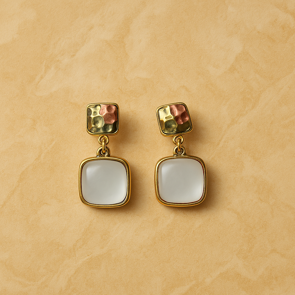 Veshoo Korean Vintage Gold Geometric Earrings for Women – Alloy Studs & Danglers with White Stone