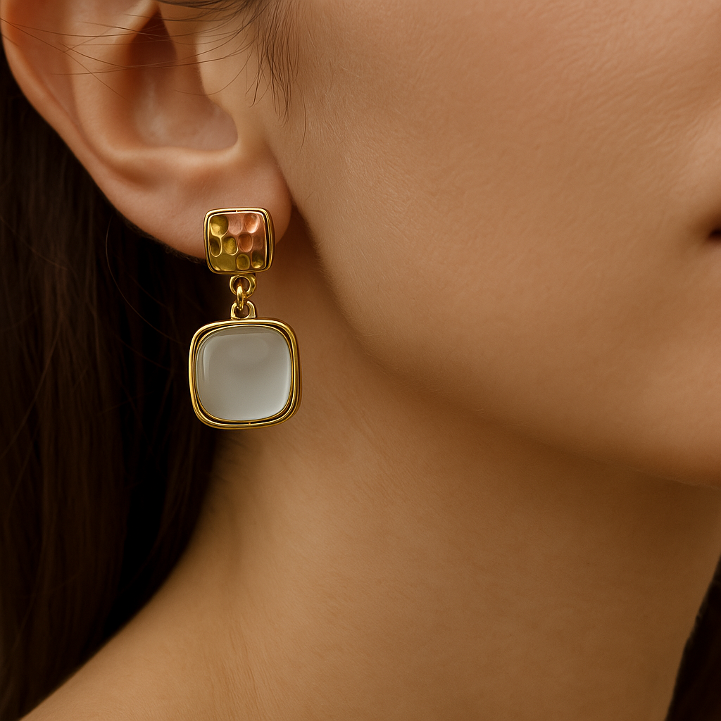 Veshoo Korean Vintage Gold Geometric Earrings for Women – Alloy Studs & Danglers with White Stone