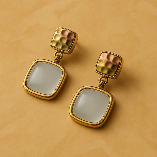 Veshoo Korean Vintage Gold Geometric Earrings for Women – Alloy Studs & Danglers with White Stone