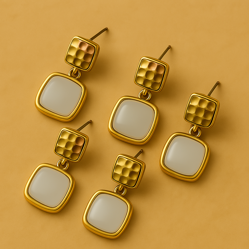 Veshoo Korean Vintage Gold Geometric Earrings for Women – Alloy Studs & Danglers with White Stone