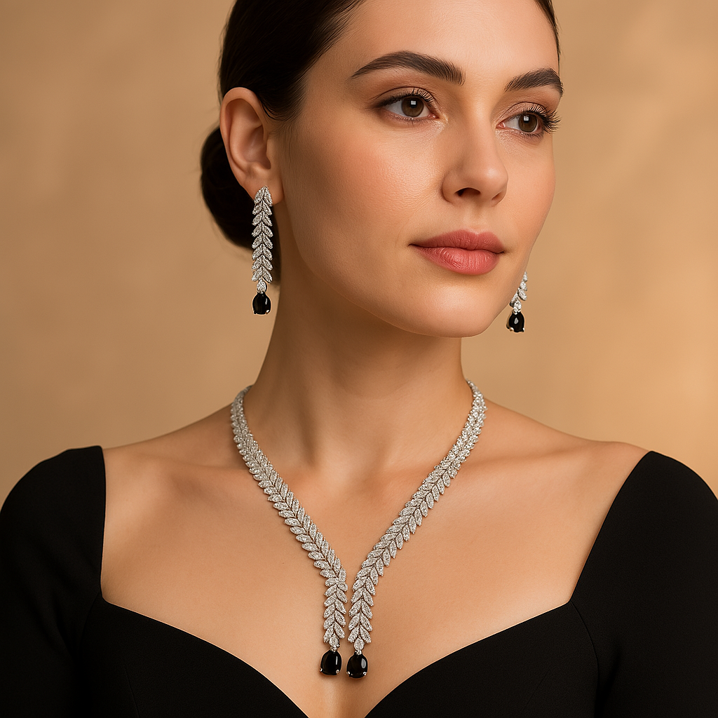 Veshoo American Diamond Necklace Set for Women | Sparkling Crystal Jewellery with Earrings | Elegant Gift for Girls & Women