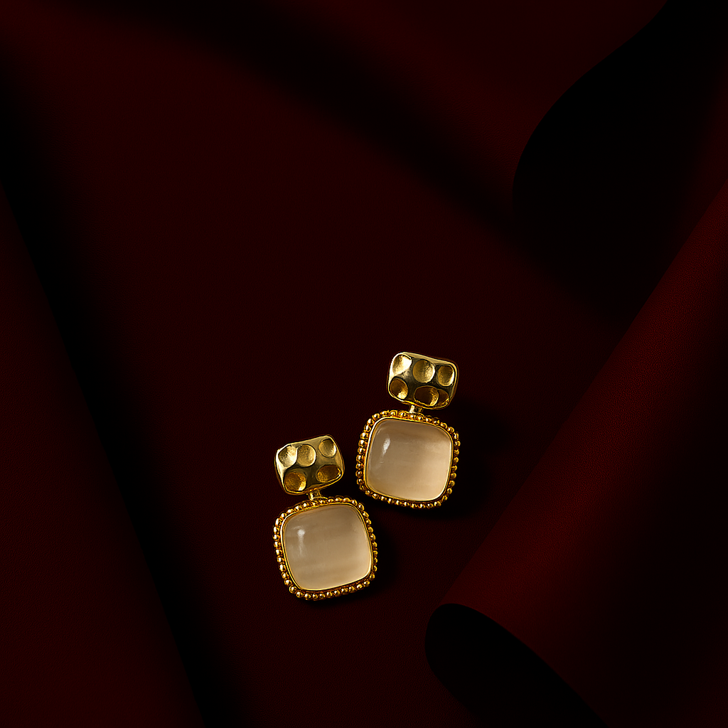 Veshoo Mini Korean Vintage Gold Geometric Earrings for Women – Alloy Studs & Danglers with White Stone