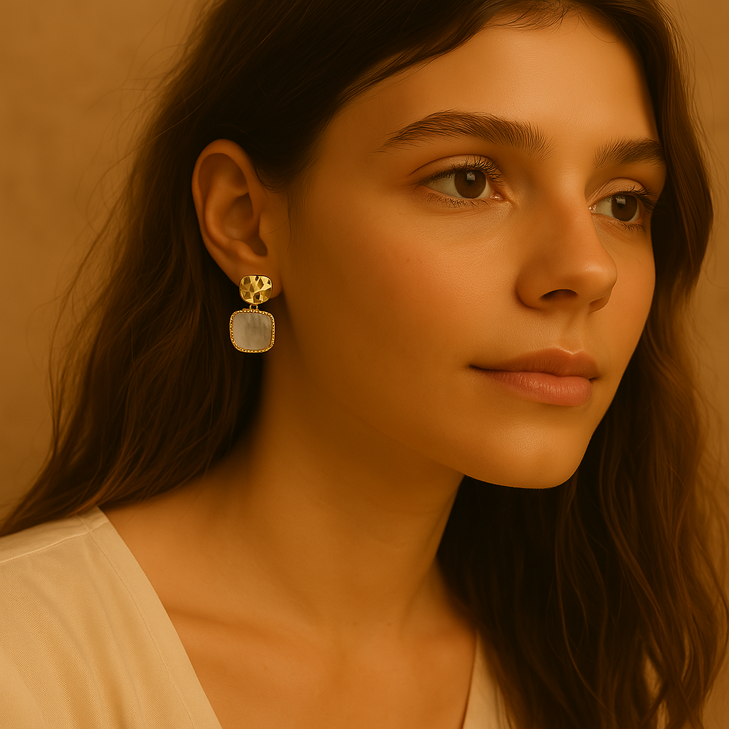 Veshoo Mini Korean Vintage Gold Geometric Earrings for Women – Alloy Studs & Danglers with White Stone