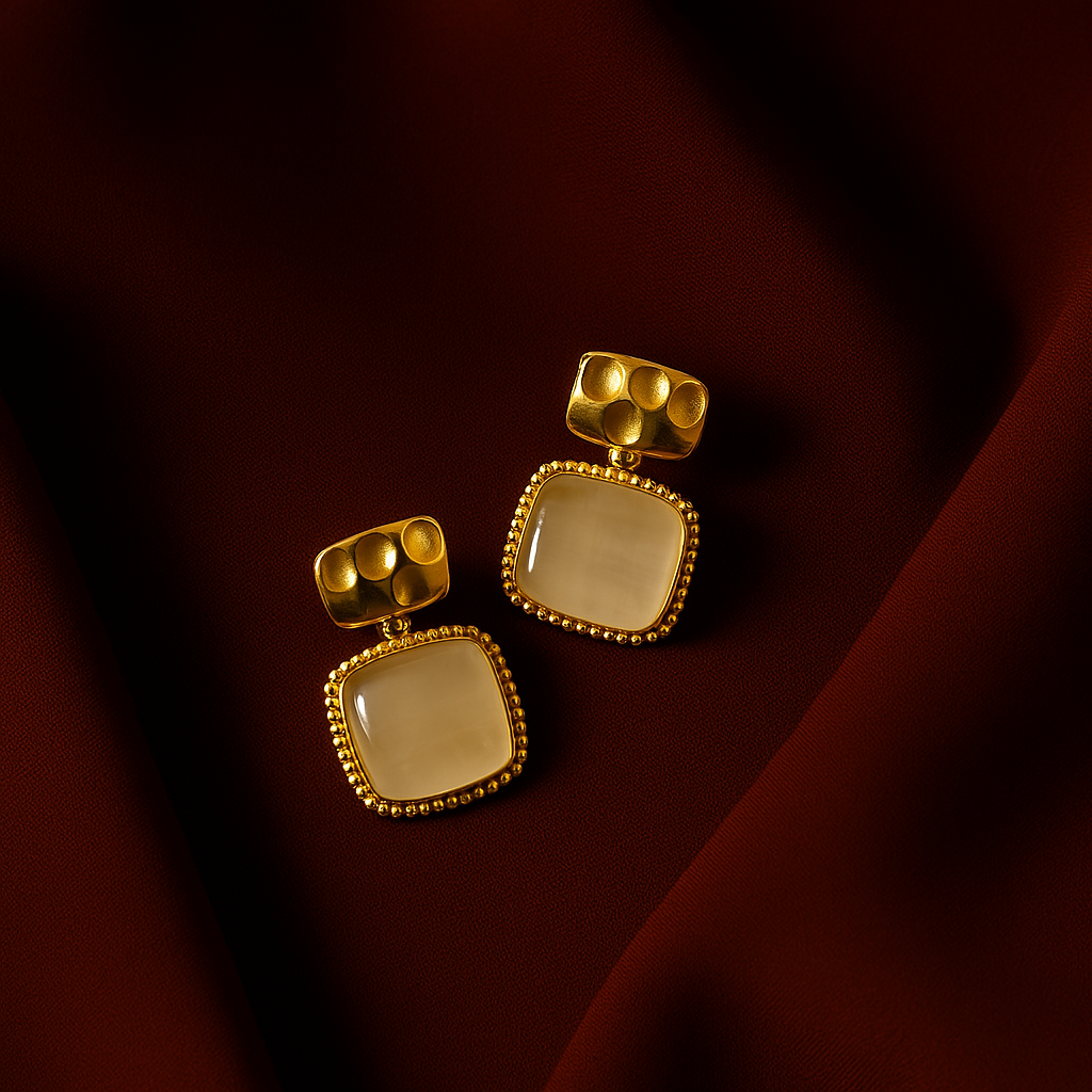 Veshoo Mini Korean Vintage Gold Geometric Earrings for Women – Alloy Studs & Danglers with White Stone