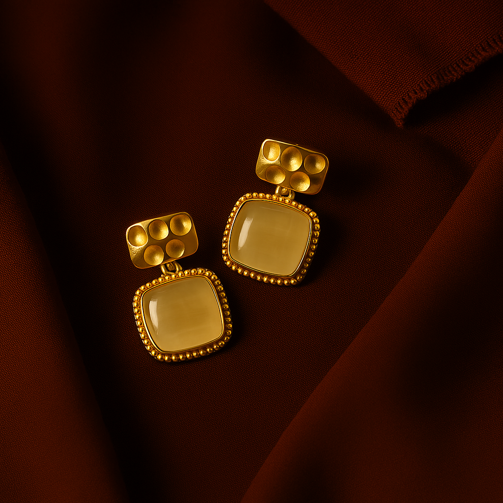 Veshoo Mini Korean Vintage Gold Geometric Earrings for Women – Alloy Studs & Danglers with White Stone