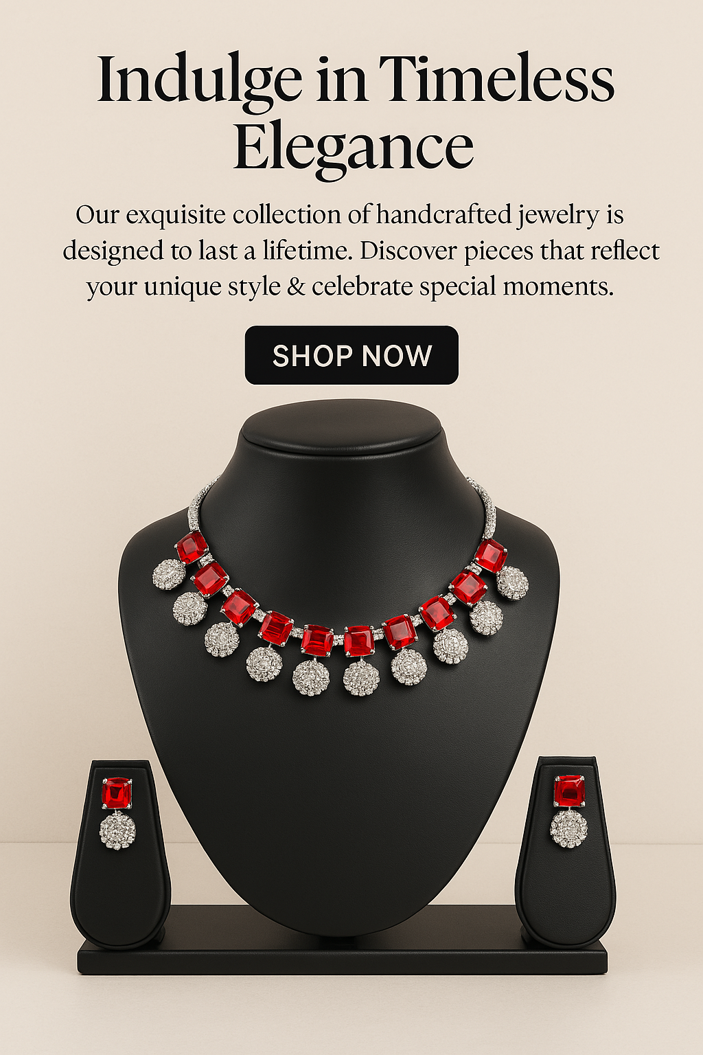 Veshoo Crystal Crown Square Stone Necklace Set with Earrings For Girls & Womens