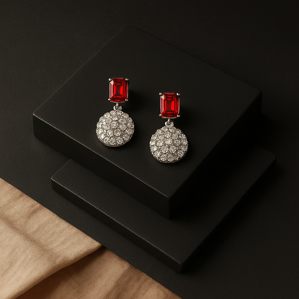 Veshoo Crystal Crown Square Stone Necklace Set with Earrings For Girls & Womens