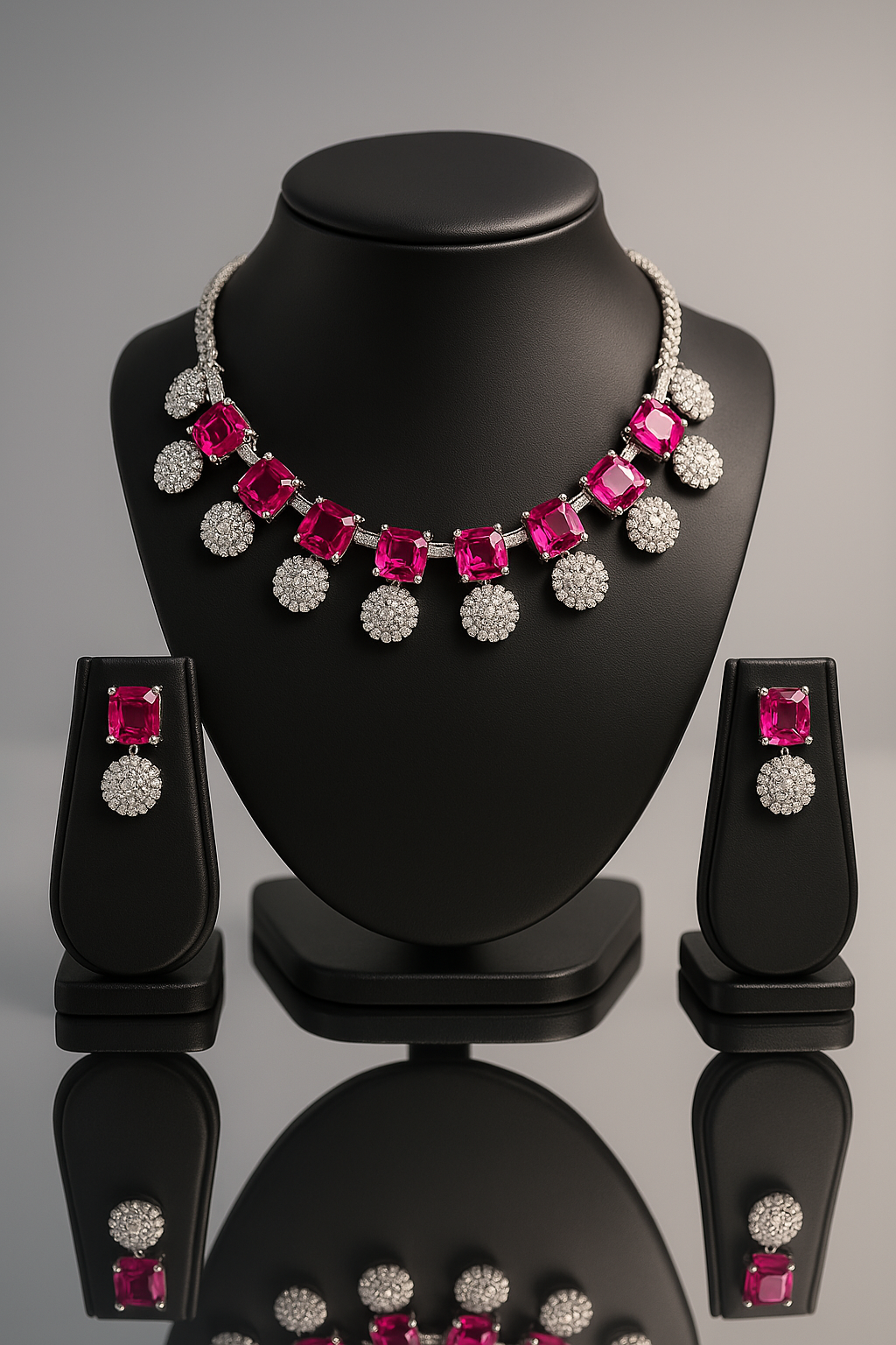 Veshoo Crystal Crown Square Stone Necklace Set with Earrings For Girls & Womens