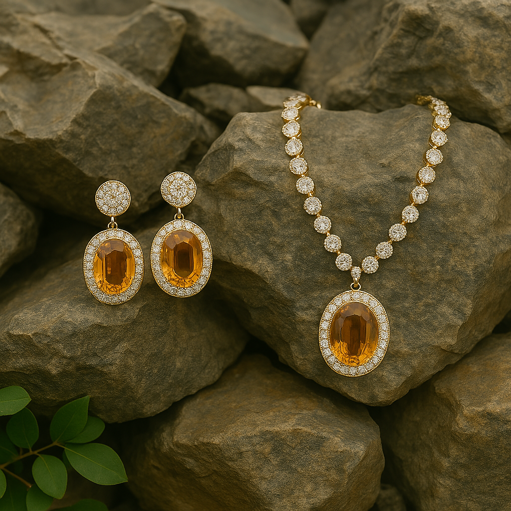 Veshoo Premium Stone-Studded Choker Necklace & Earring Set for Women & Girls For Party