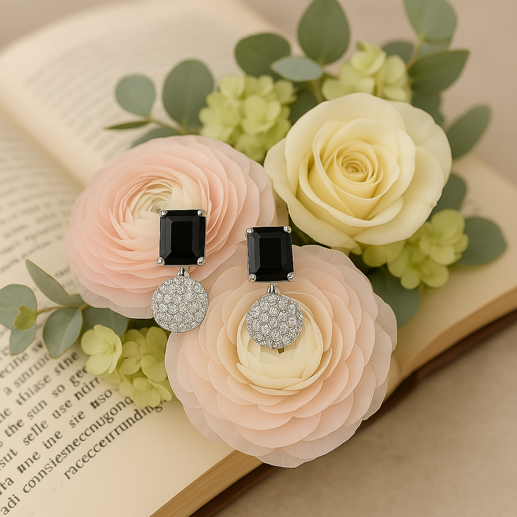 Veshoo Crystal Crown Square Stone Necklace Set with Earrings For Girls & Womens