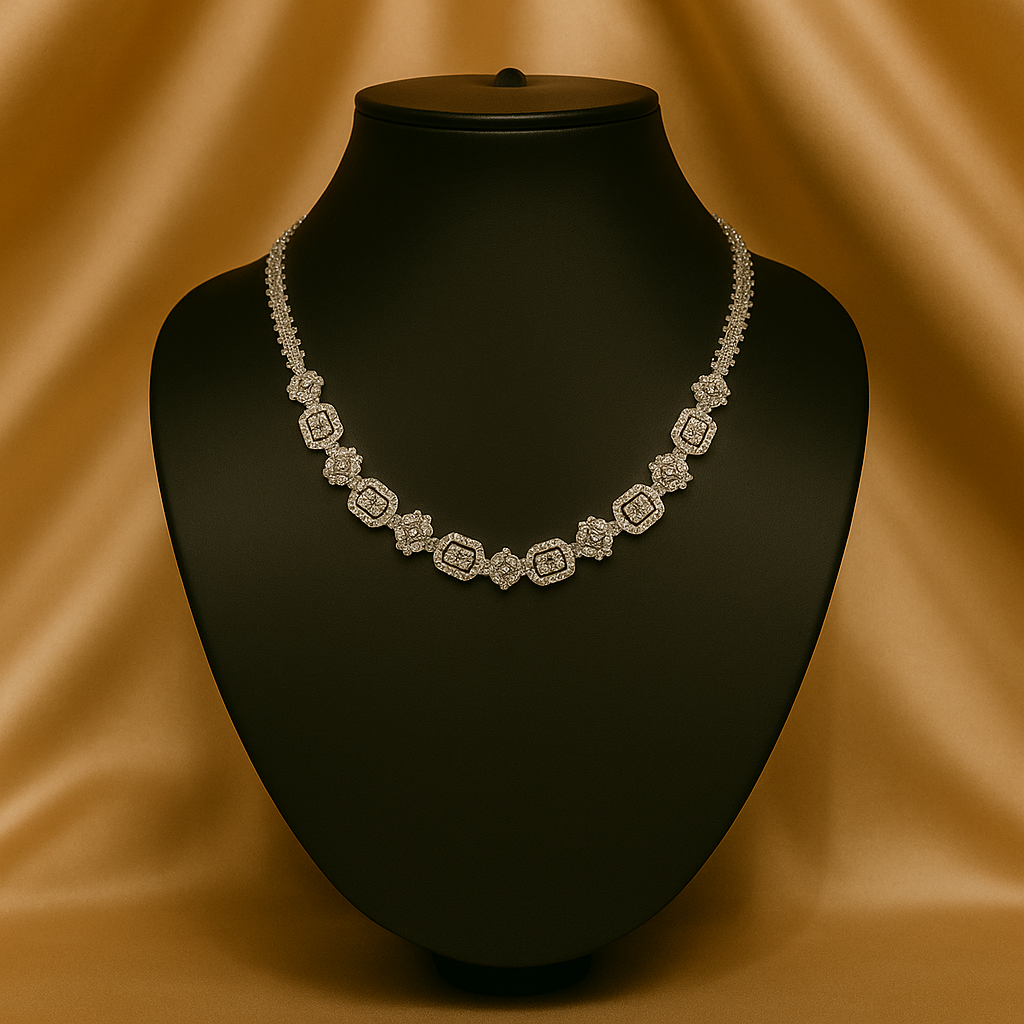 Veshoo AD Jewelry Silver Toned Aqua Green Pink American Diamond Choker Necklace Set for Women & Girls | CZ Stone Bridal Jewellery with Earrings