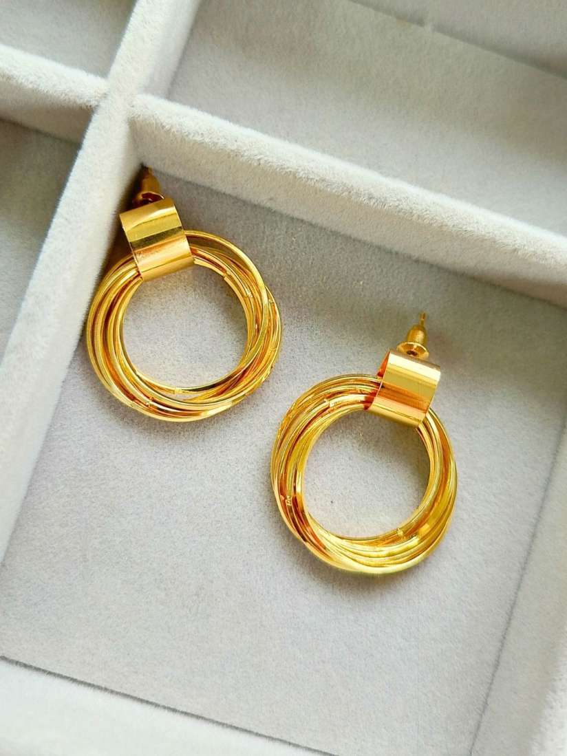 Veshoo Traditional Round Multi-Layered Gold Stud Earrings for Women & Girls | Elegant Alloy Geometric Earrings