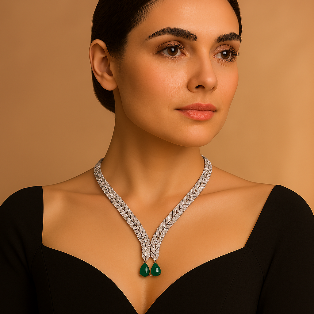 Veshoo American Diamond Necklace Set for Women | Sparkling Crystal Jewellery with Earrings | Elegant Gift for Girls & Women