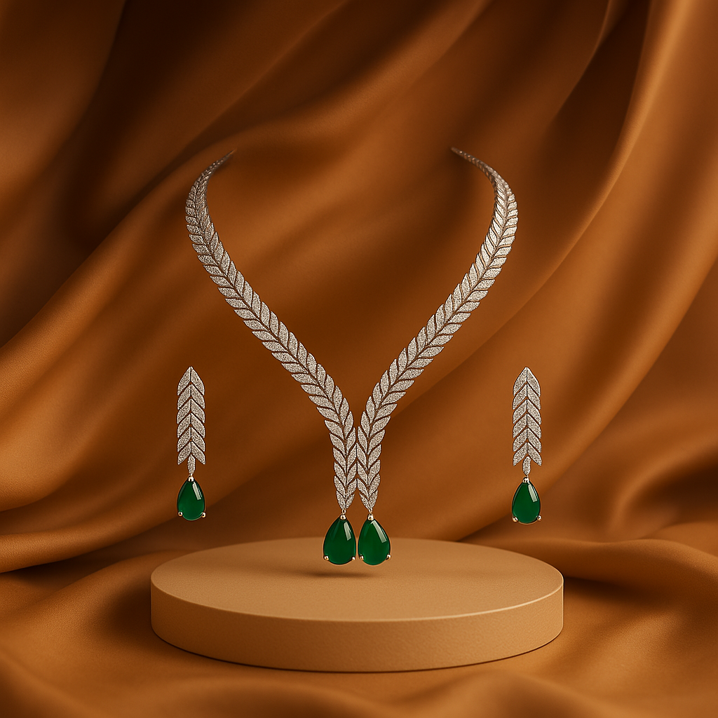 Veshoo American Diamond Necklace Set for Women | Sparkling Crystal Jewellery with Earrings | Elegant Gift for Girls & Women