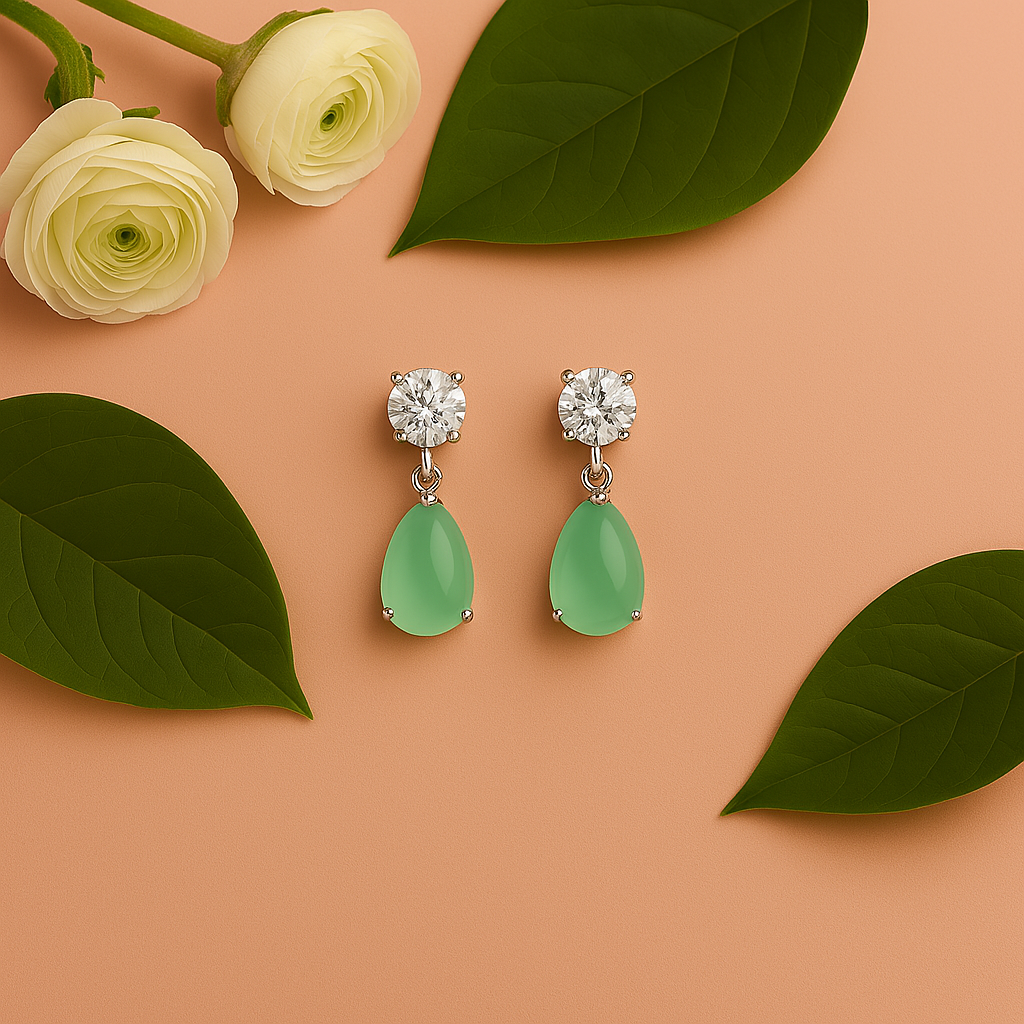 Veshoo Floral Drop Emerald Necklace Set with American Diamonds | Silver Plated Jewellery for Girls & Women