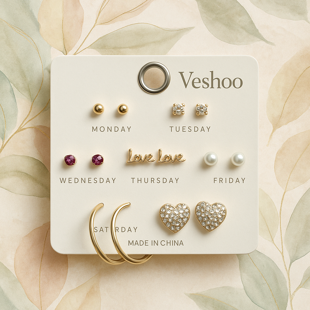 Veshoo Stylish Western Stud Earrings Combo Set of 7 for Women & Girls – AD, Pearl, Star & Heart Designs