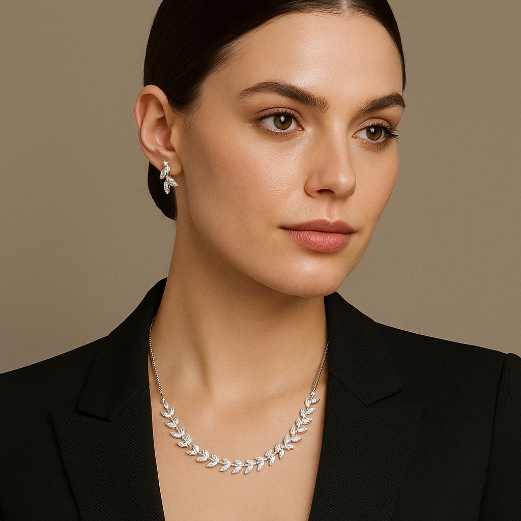 Veshoo Elegant American Diamond-Studded Necklace And Earrings For Women & Girls