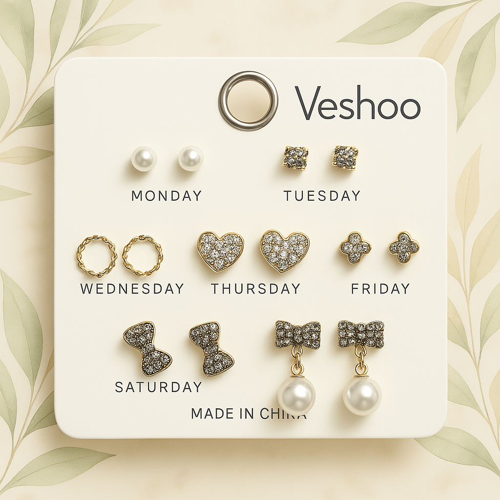 Veshoo Stylish Western Stud Earrings Combo Set of 7 for Women & Girls – AD, Pearl, Star & Heart Designs