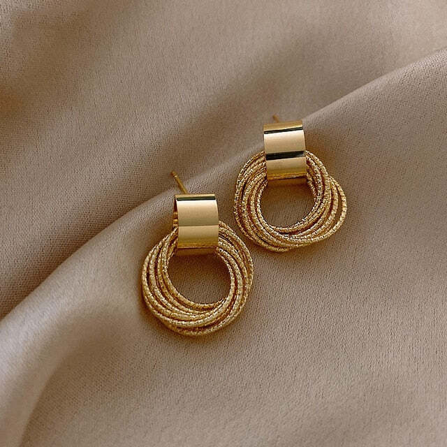 Veshoo Traditional Round Multi-Layered Gold Stud Earrings for Women & Girls | Elegant Alloy Geometric Earrings